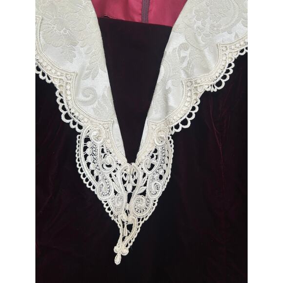 NEW Vintage 90s Scott McClintock Dress 24W Burgundy Velvet Sheath Lace Collar - Picture 8 of 10